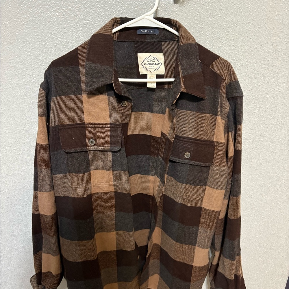 St. John's Bay Men's Large Brown Plaid Shirt Jacket